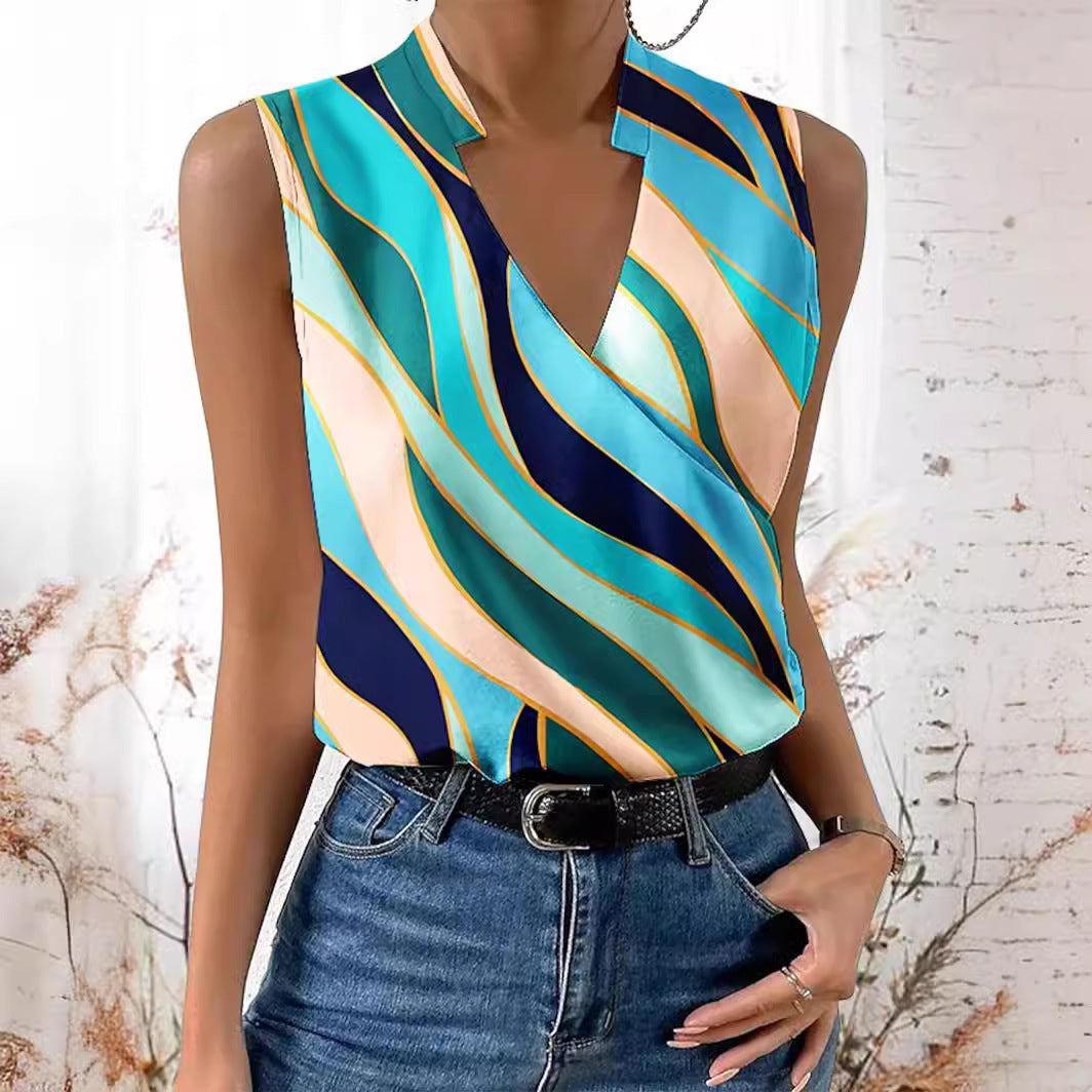 Summer V-neck Seaside Atmosphere Top Shirt