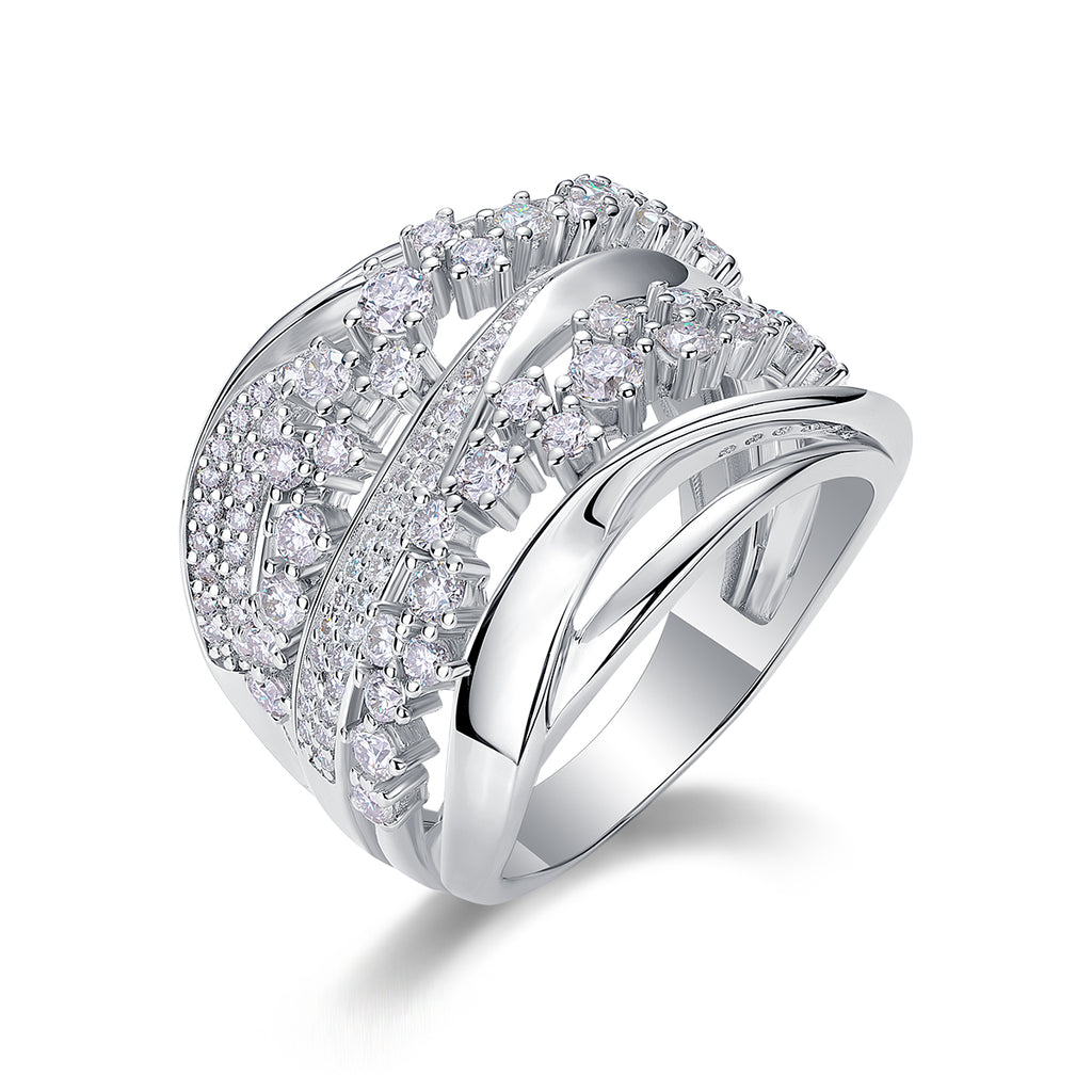 Blossoming All The Way - A Wedding Ring Set With Top-quality Moissanite S925, Silver And Platinum-plated. The Ring Can Be Inspected With A Diamond Pen.