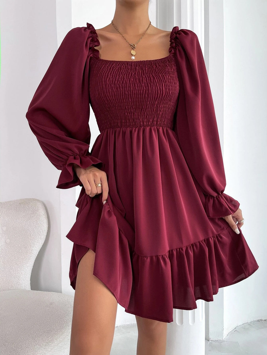 Flared Long Sleeve Dress