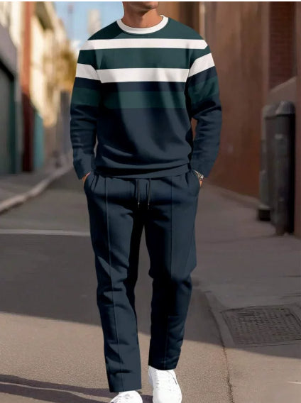 Men's Casual Sporty Round Neck Sweatshirt And Pants Two-piece Set