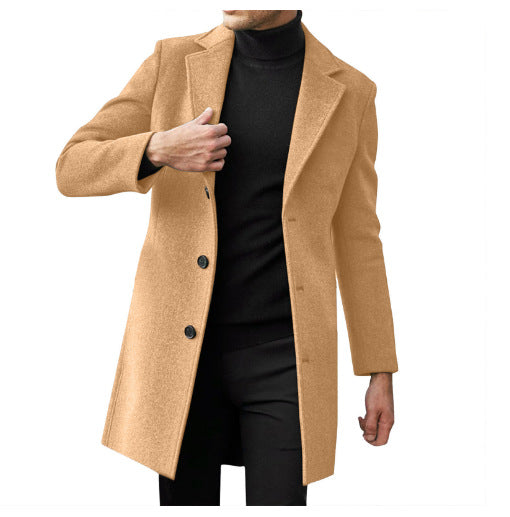 Mens Mid-length Long-sleeve Wool Coat Autumnwinter Wool Outerwear