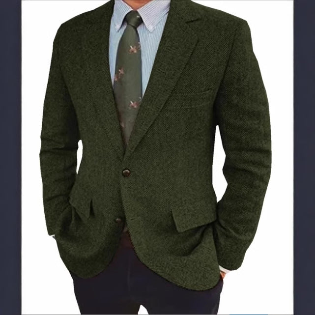 Men's Business Casual Herringbone Suit Jacket
