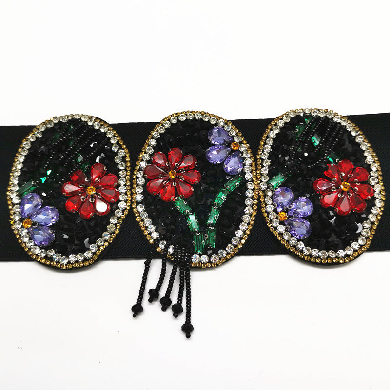 Flower Rhinestone Black Girdle Fashion Personality Girl Dress