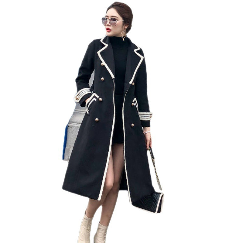 Thickened Slim Fit Double Breasted White Below The Knee Woolen Coat Women