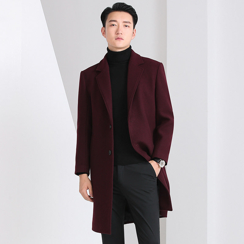 Slim-fit Youth Korean-style Mid-length Wool Coat For Men