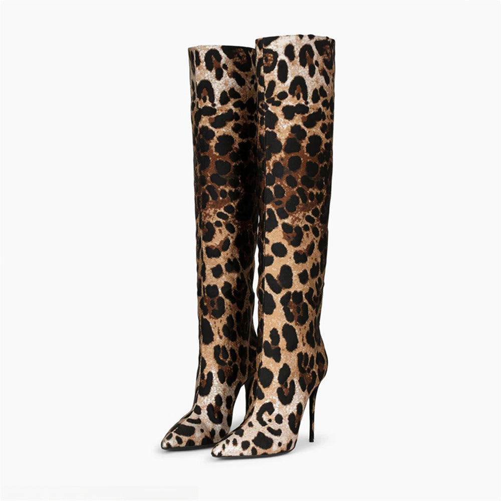 Women's  Pointed Stiletto Heel Leopard Print Boots