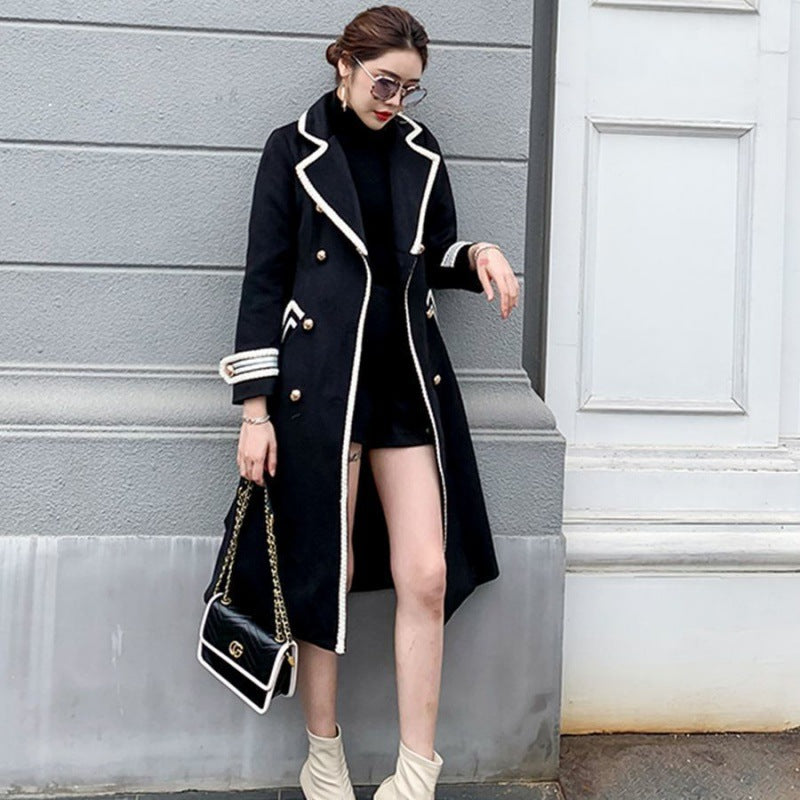 Thickened Slim Fit Double Breasted White Below The Knee Woolen Coat Women