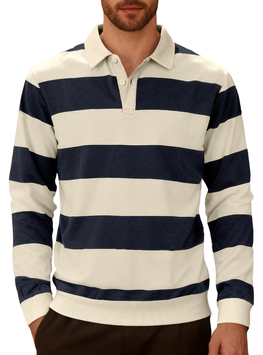 Knitwear Striped Contrasting Color Button Long Sleeve