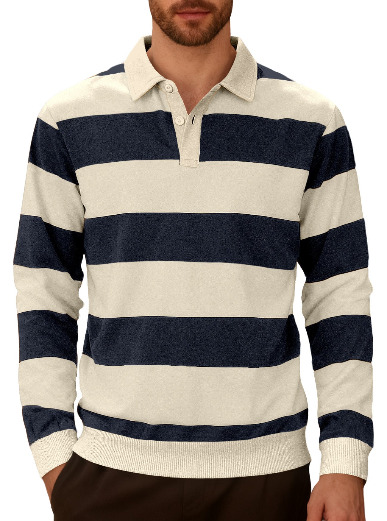Knitwear Striped Contrasting Color Button Long Sleeve