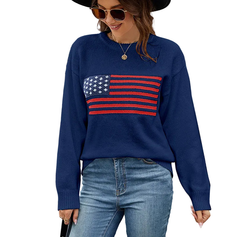 Round Neck Flag Easter Fashion Sweater Women