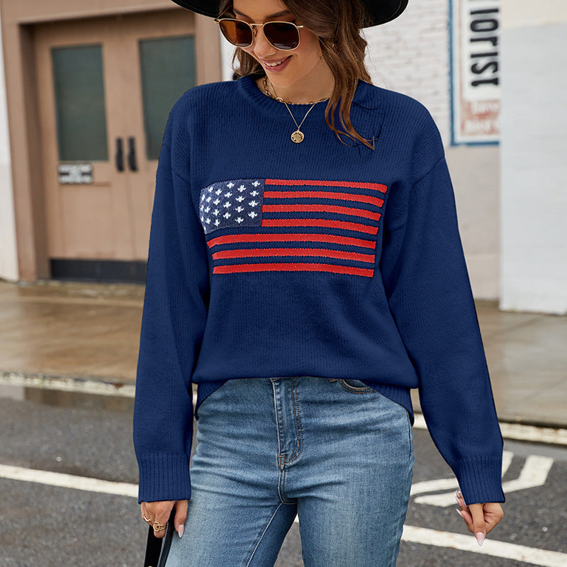 Round Neck Flag Easter Fashion Sweater Women