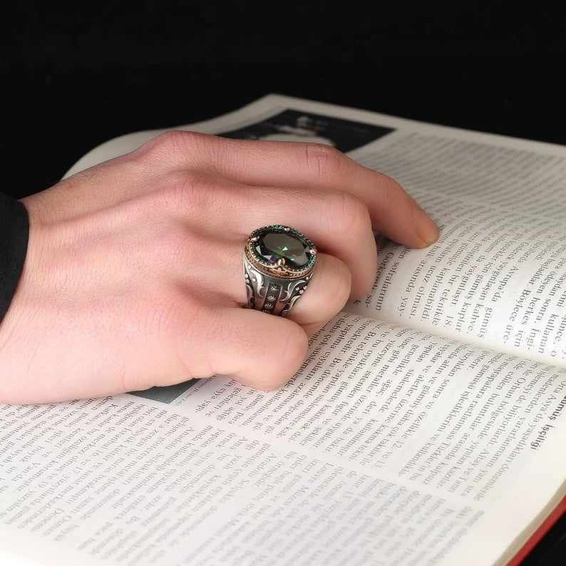 European And American Alloy Zircon Artisan Diamond Men Silver Ring