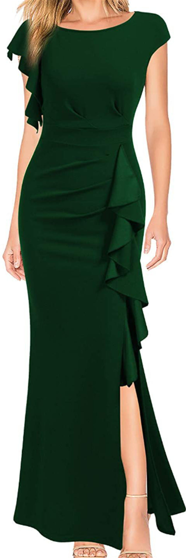 High Waist Slit Dress Elegant Fashion Round Neck Commuting Style Dress Evening Party Dress