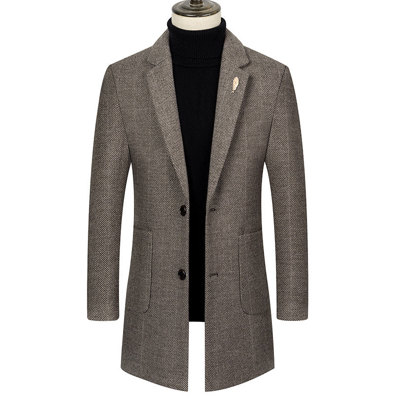Men's Lapel Herringbone Slim-fit Cashmere Coat