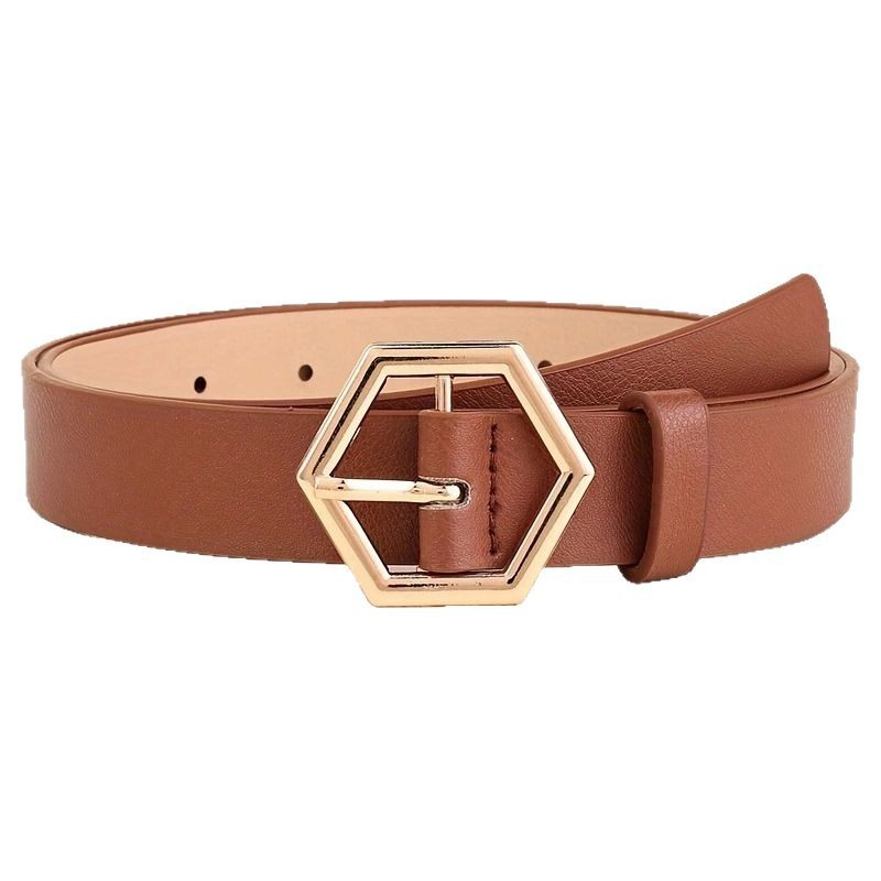 Hexangular Star Irregular Gold Buckle PU Belt