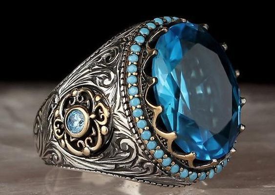 European And American New Style Inlaid Sea Blue Zircon Ring