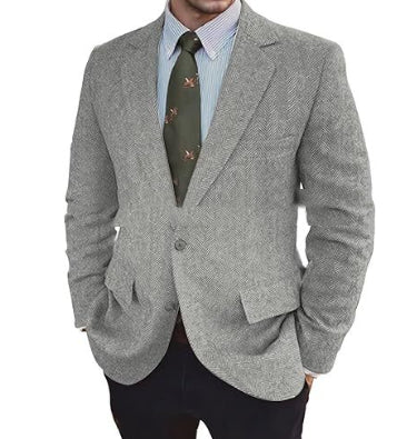 Men's Business Casual Herringbone Suit Jacket