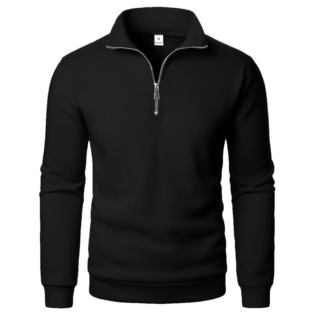 Stand Collar Half Zip Casual Solid Color Long Sleeve