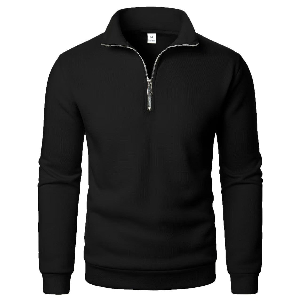 Stand Collar Half Zip Casual Solid Color Long Sleeve