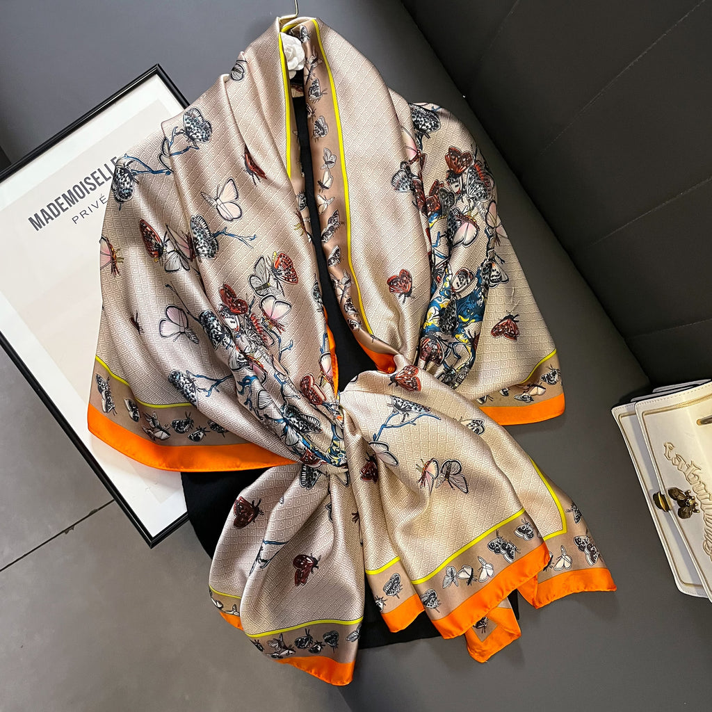 Silk Scarf Bright Butterfly  Long Shawl