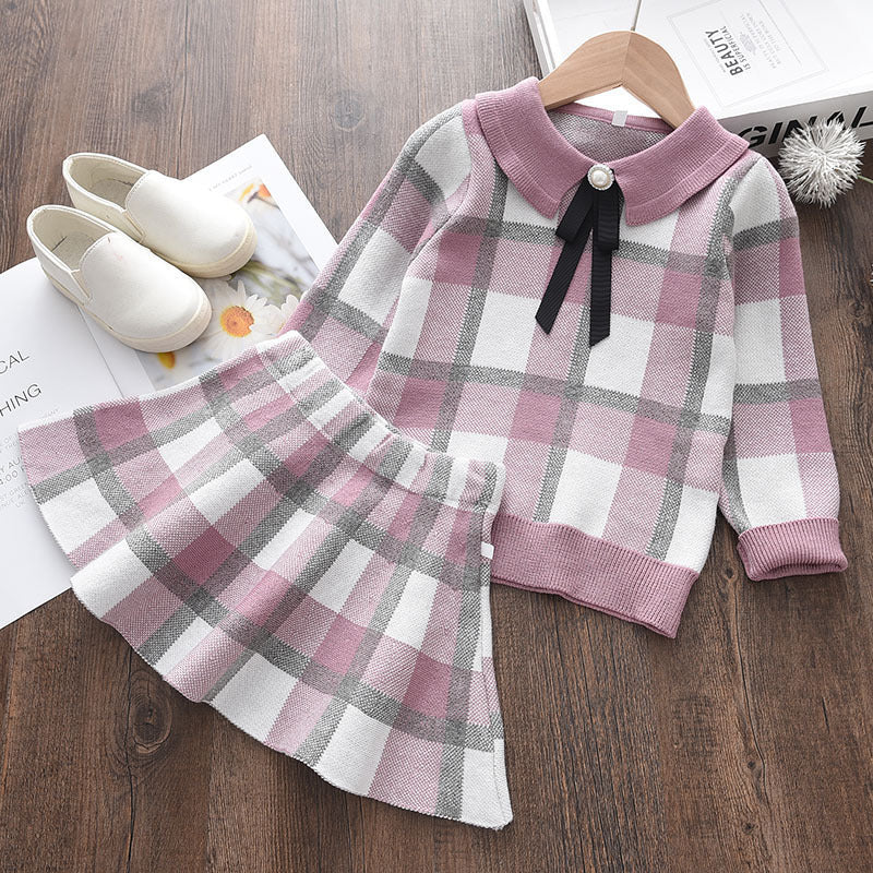 Plaid Striped Knitted Skirt Girls' Wooden Ear Woolen Skirt