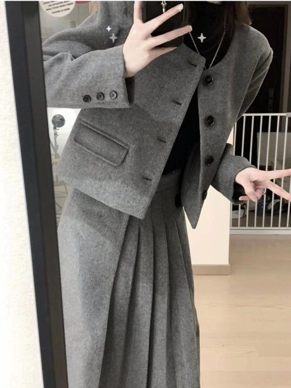 Fashion Two-piece Set Short Coat Long Skirt
