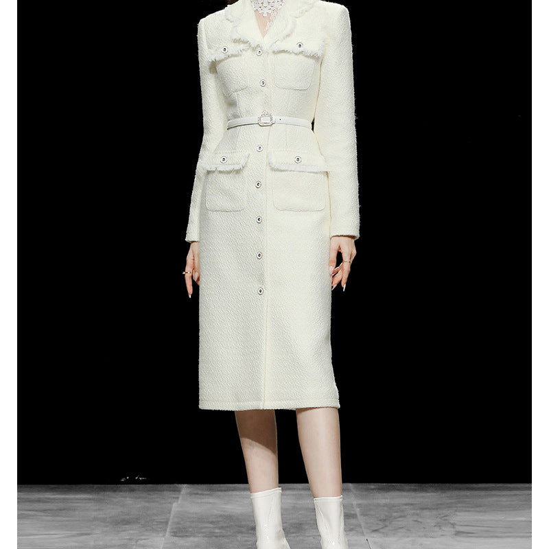 Women's Slim-fit Tweed Woolen Coat