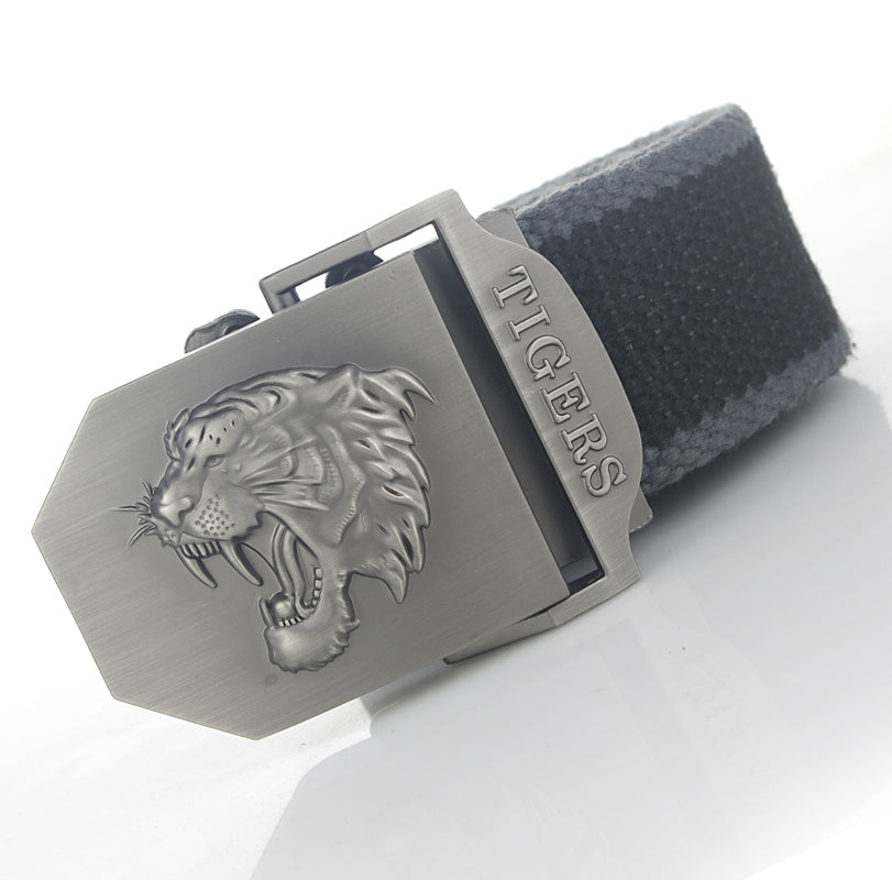 Casual Tiger Head Automatic Buckle Canvas Belt