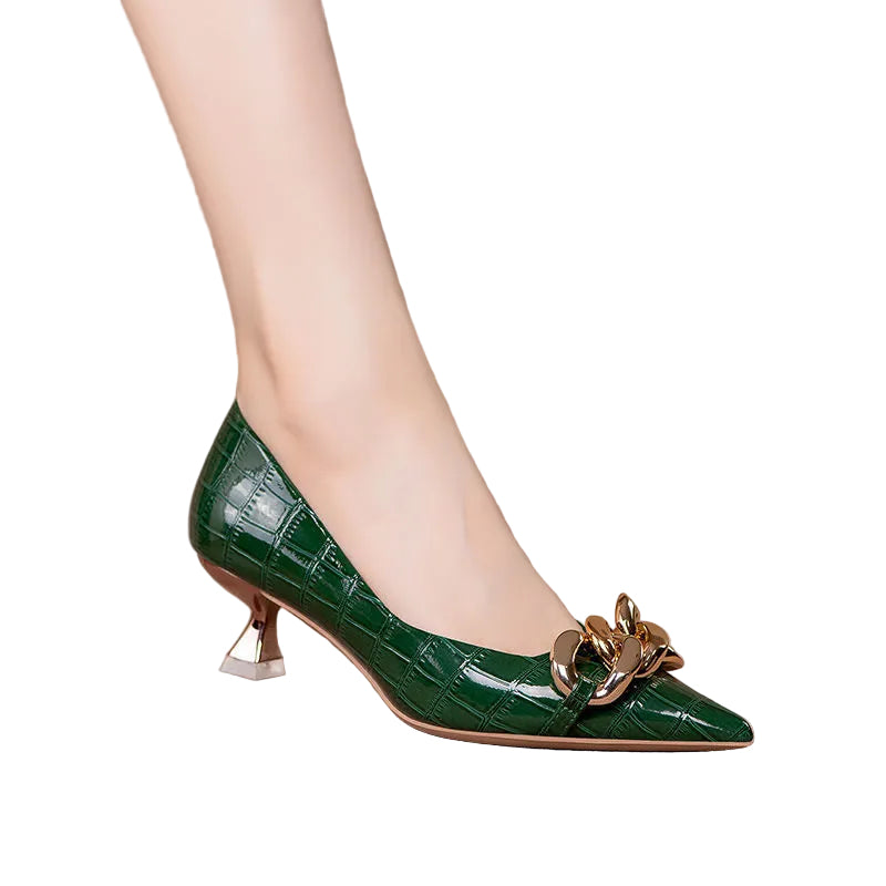 Women's Mid-low Heel Slimming Personalized Chain Shoes