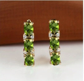 French-Style Light-Luxury Gold Three-Row Oval Diamond Earrings
