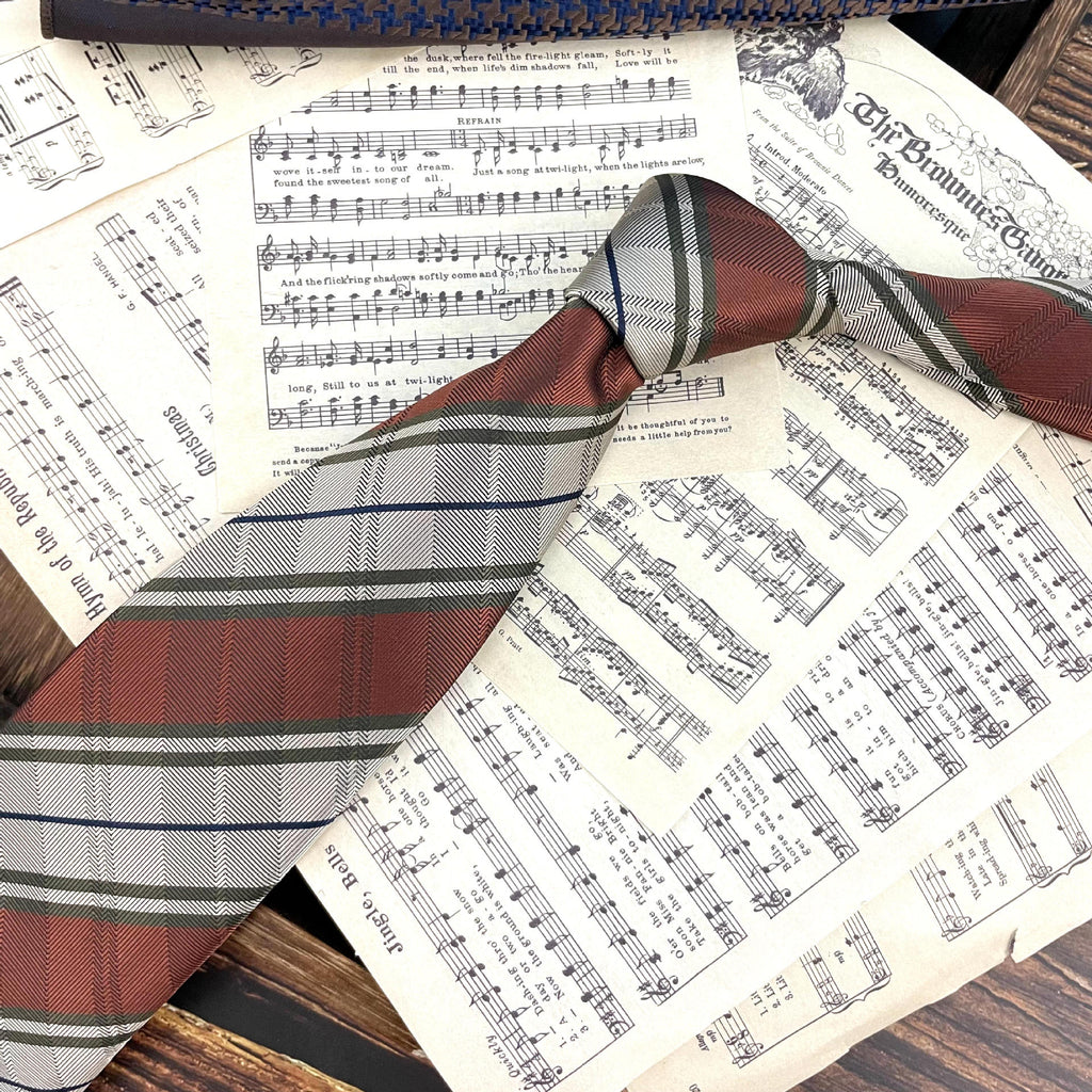 Retro Coffee Color Orange Red Striped Tie Hand Hit 8CM