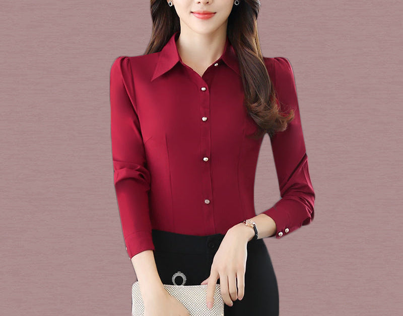 Women's Long-sleeved Slim Solid Color Shirt
