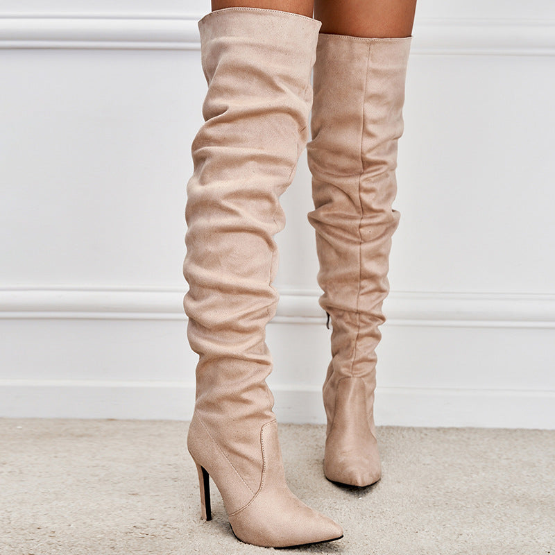 Knee pointed toe stiletto high heel long boots