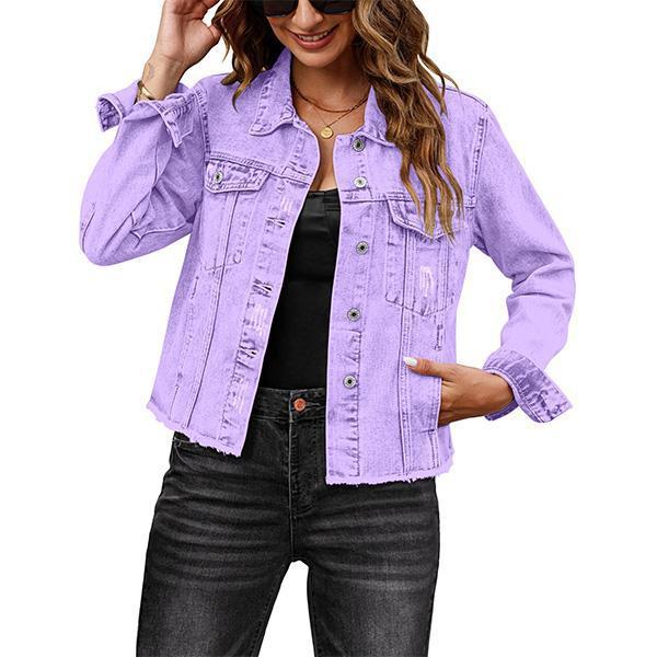 Casual Embossed Denim Jacket Button Top