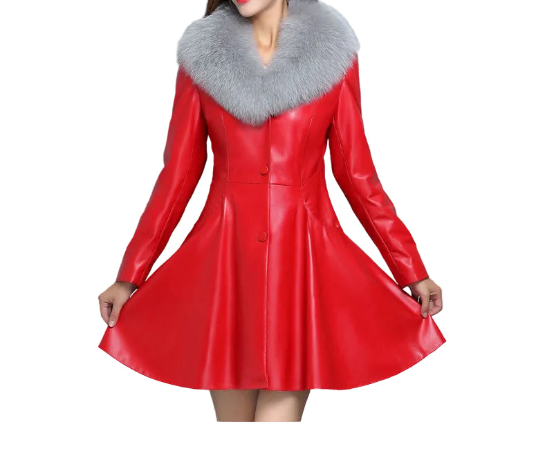 Women's Faux Fox Fur Collar Fur Coat