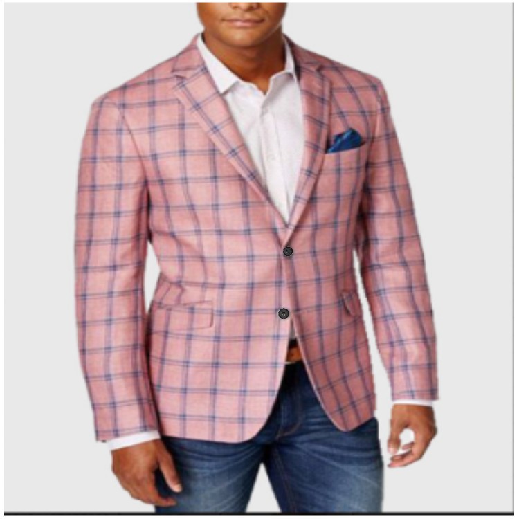 Mens Casual Plaid Slim-fit Suit Jacket