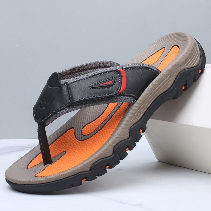 Large Dock Layer Cowhide Flip-flops