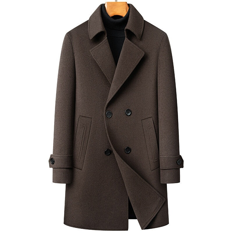 Arrival Long Double-Faced Wool Coat With Detachable Goose Down Lining And Double-Breasted Design