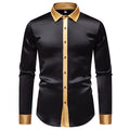 Mens Fashionable Satin-Soft Colorblock Long-Sleeve Shirt