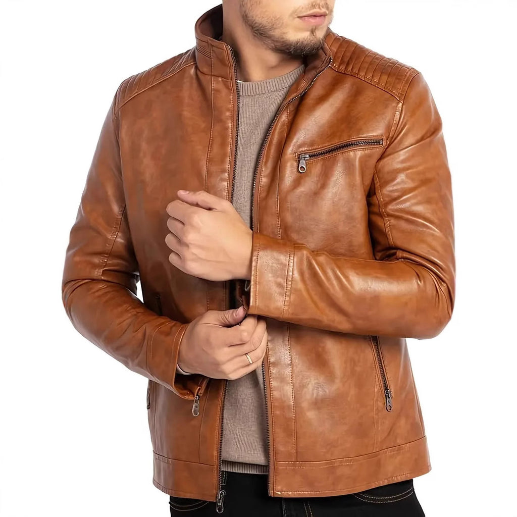 Men's  Stand Collar  Leather Jacket