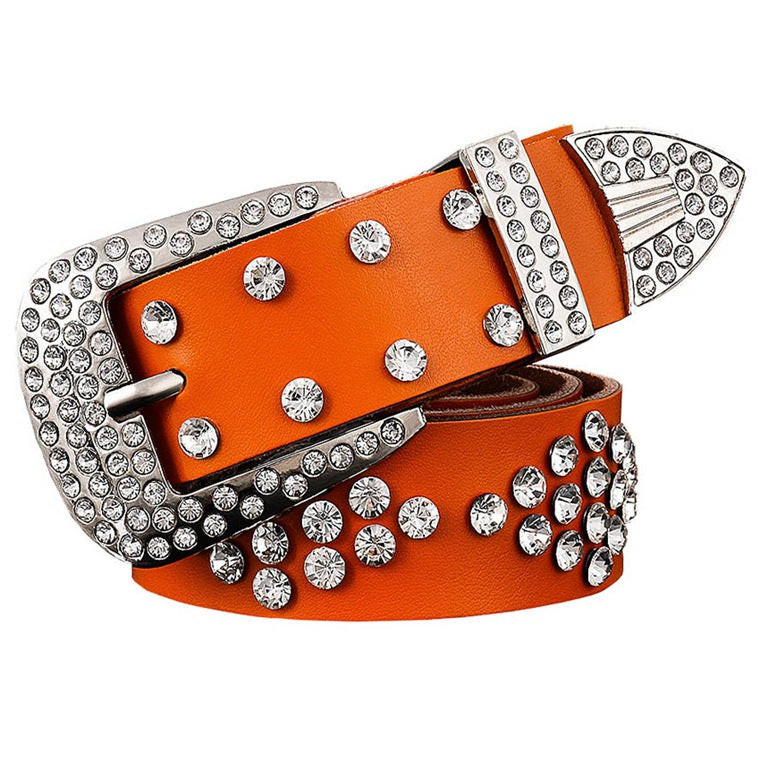 Leather Diamond Box Inlaid With Rhinestones Belt