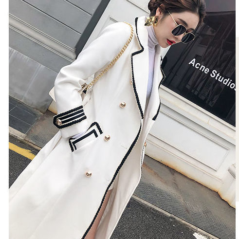 Thickened Slim Fit Double Breasted White Below The Knee Woolen Coat Women