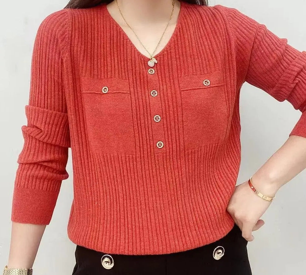 Long Sleeve Sweater V-neck Pullover Loose Thin