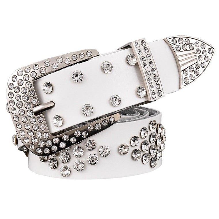 Leather Diamond Box Inlaid With Rhinestones Belt