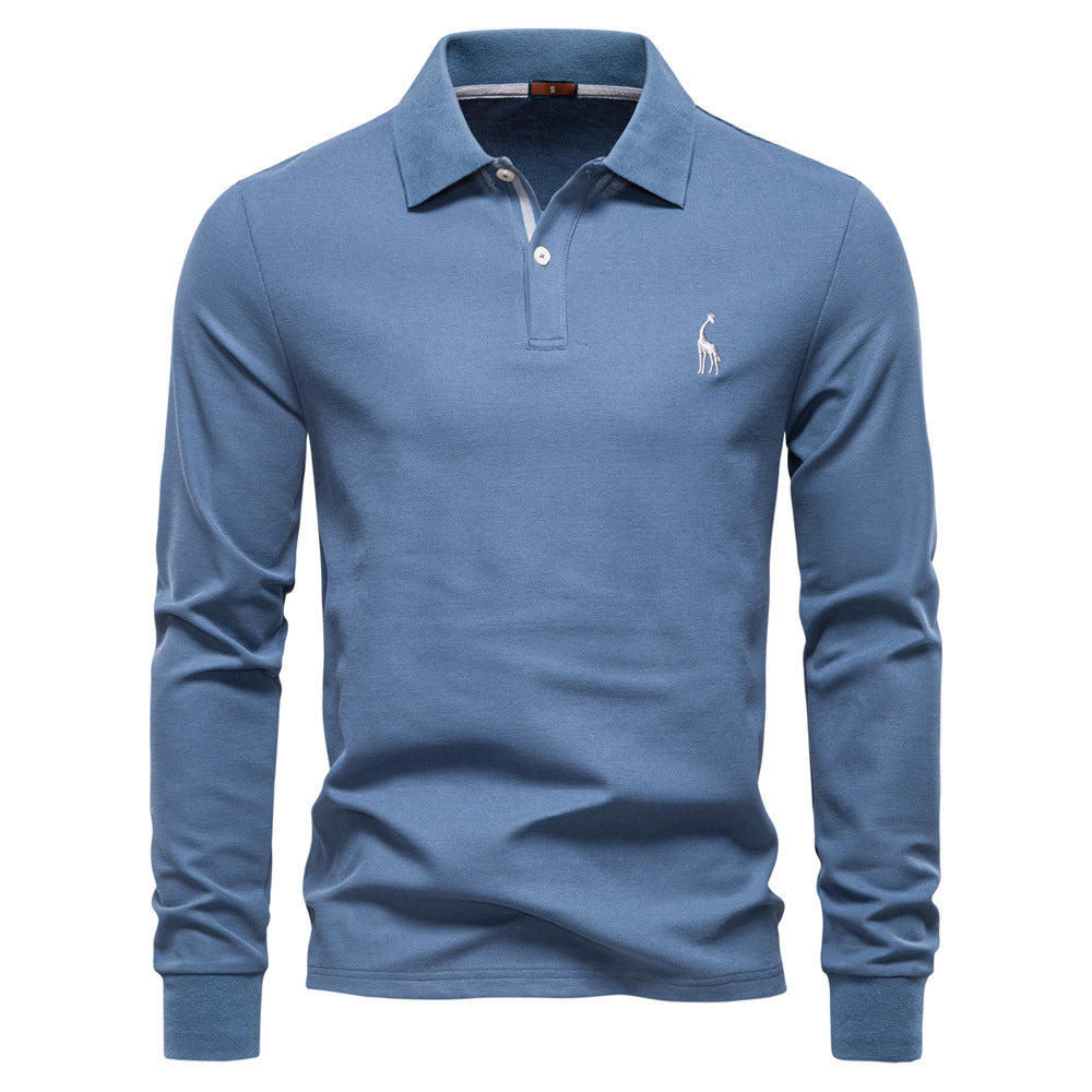 Men's Fashion Casual Polo Collar Deer Embroidered Long Sleeve