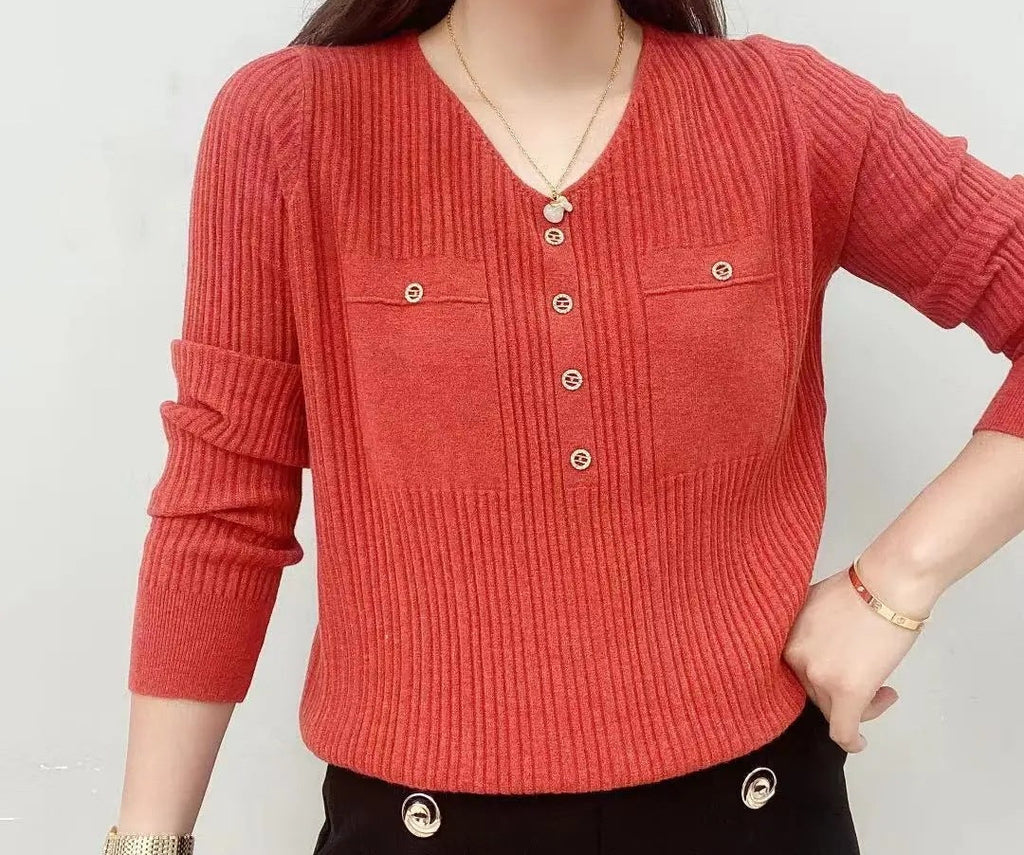 Long Sleeve Sweater V-neck Pullover Loose Thin