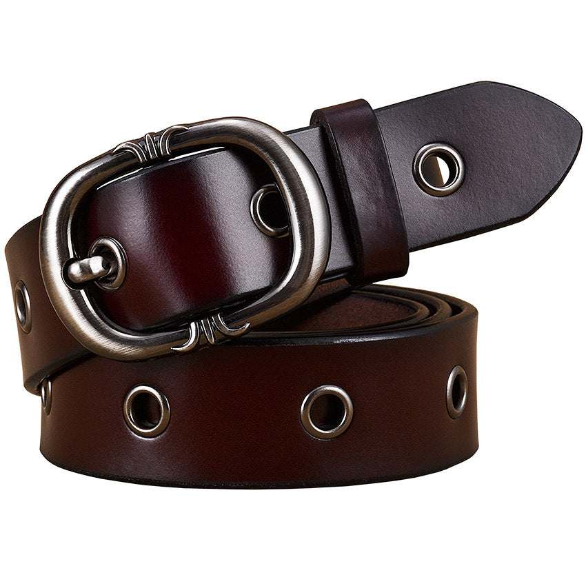 Leather Belt Fashion Two-layer Cowhide Alloy Pin Buckle Belt