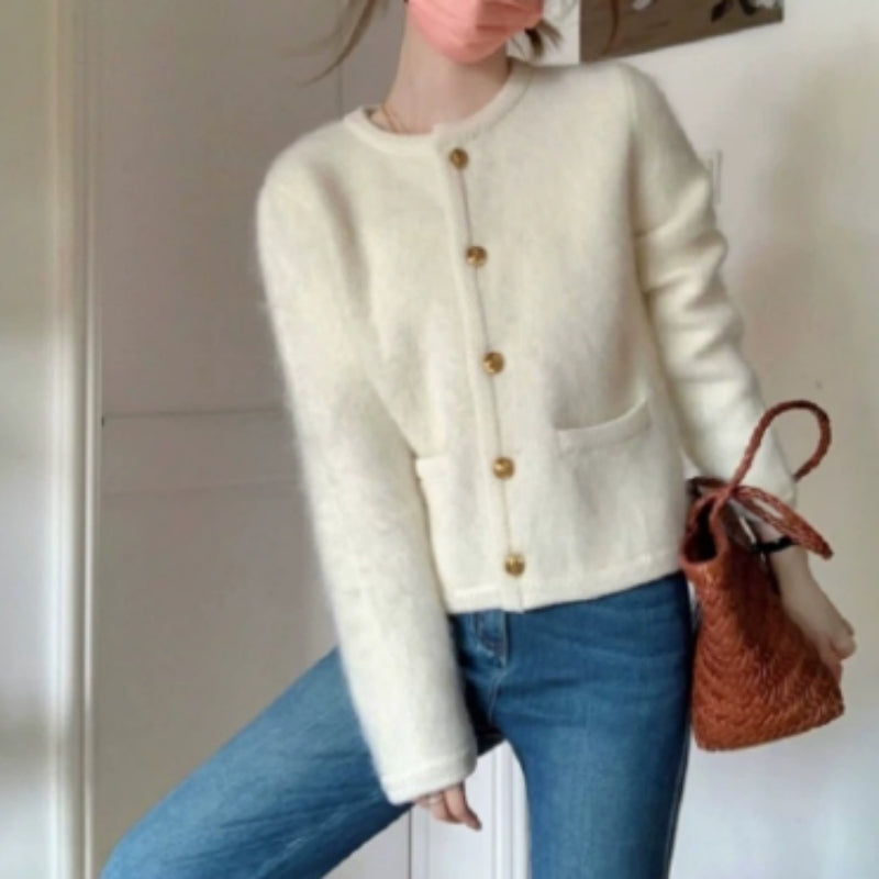Short Shoulder Knitted Cardigan Idle Style Casual Jacket
