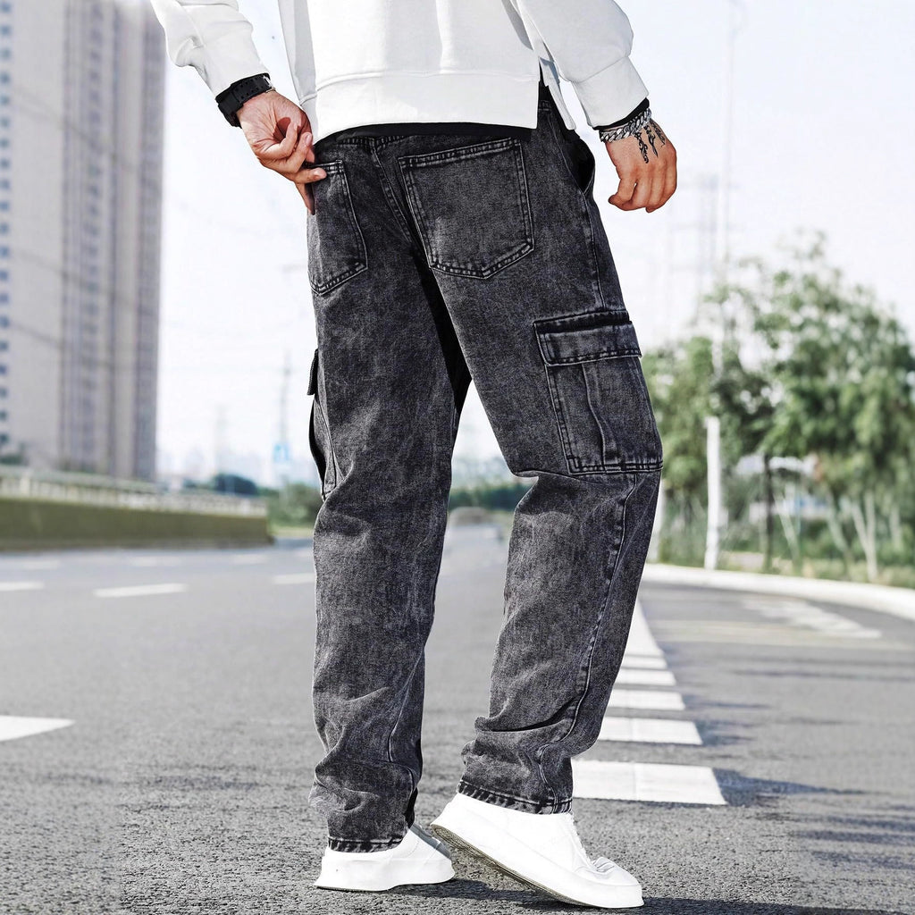 Loose-fit Multi-pocket Fashionable Street-style Men's Workwear Denim Jeans