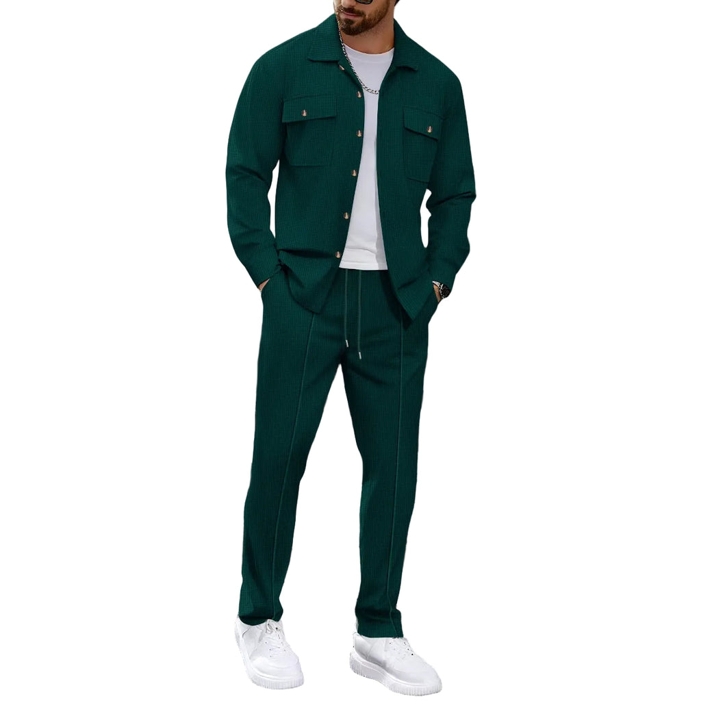 Waffle Long-sleeved Trousers Casual Suit